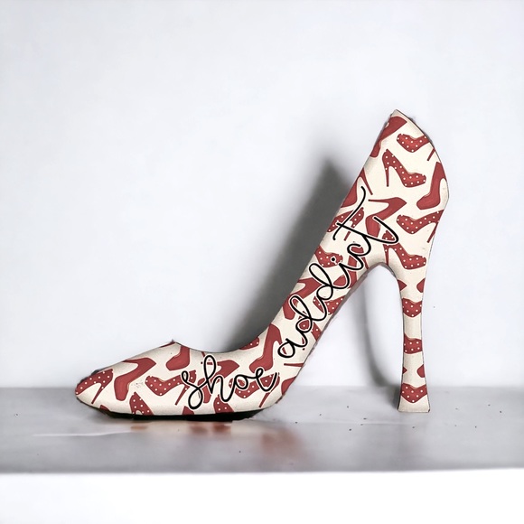Plaque High Heel Shoe Addict Graphic Wall Sign Hang or Freestanding 10 X 8 in - Picture 10 of 11